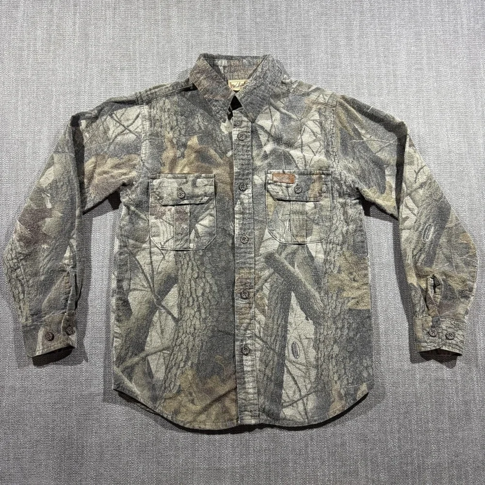 Woolrich‎ Shirt Youth 8-10 Brown Camo Flannel Long Sleeve Button Up Hunting